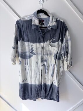 Vintage Jams World Flamingo Print Hawaiian Shirt - L | Rayon Tropical Button-Up